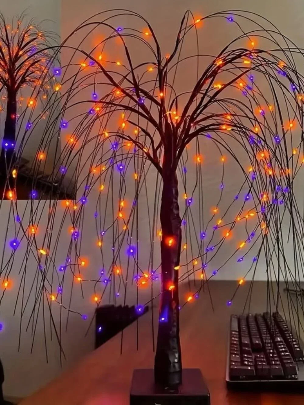 LED Light. Wicker Tree with Purple & Orange Color & Pattern Changing LEDS. - Picture 2 of 5
